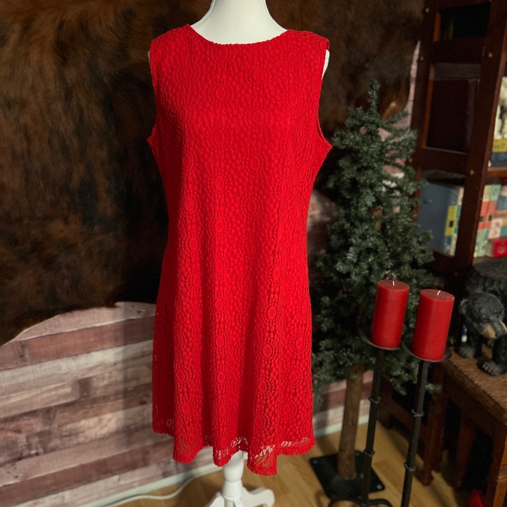 Zac & Rachel Red Lace Sleeveless Dress – Size 14